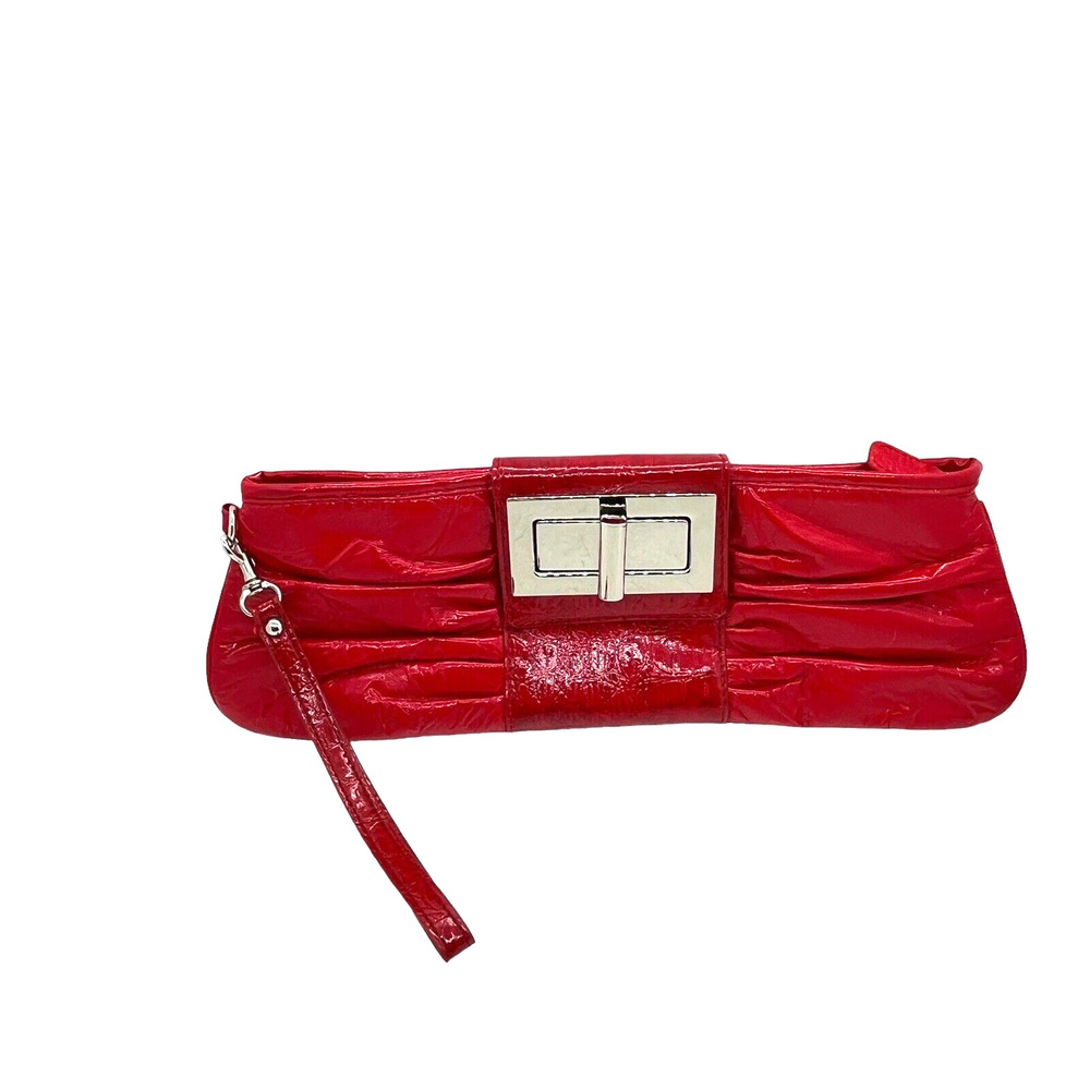 EXPRESS Design Studio Clutch Wristlet Vintage Shiny Vinyl Red Two Tone Purse Bag
